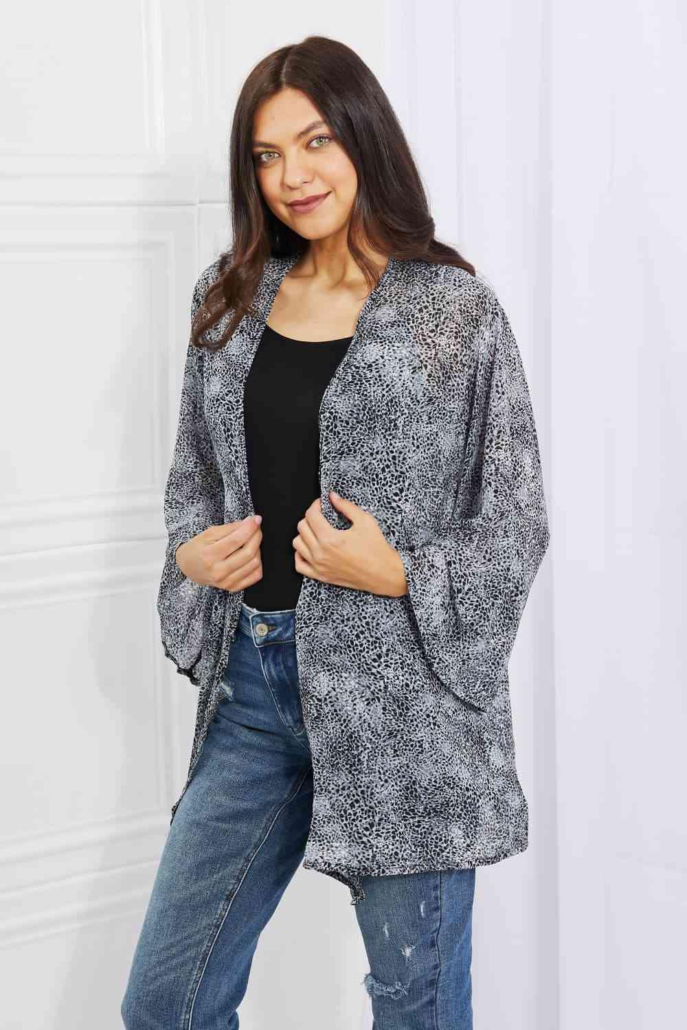 Melody Full Size Snake Print Chiffon Kimono - Immenzive