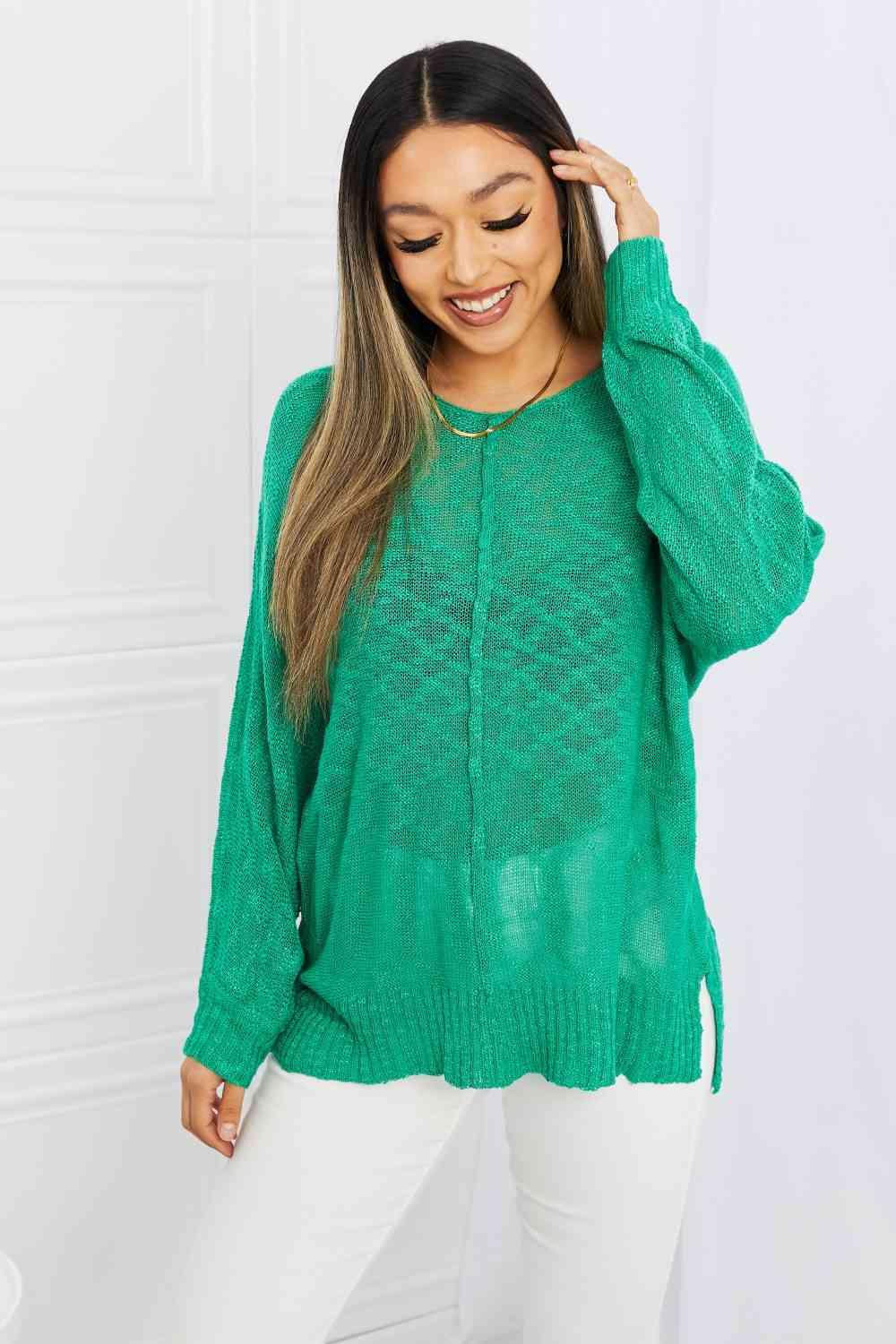 Mittoshop Exposed Seam Slit Knit Top in Kelly Green - Immenzive