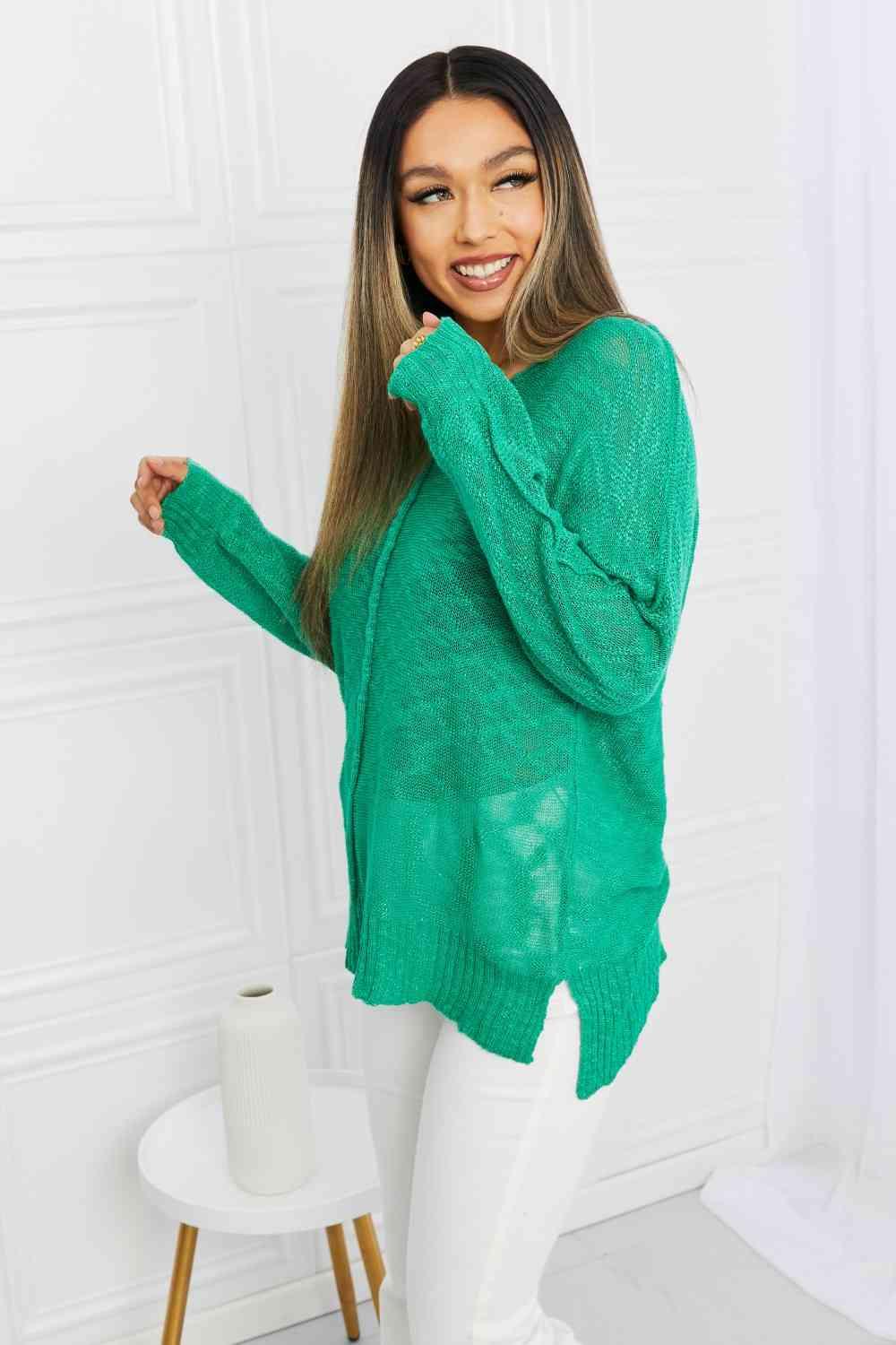 Mittoshop Exposed Seam Slit Knit Top in Kelly Green - Immenzive