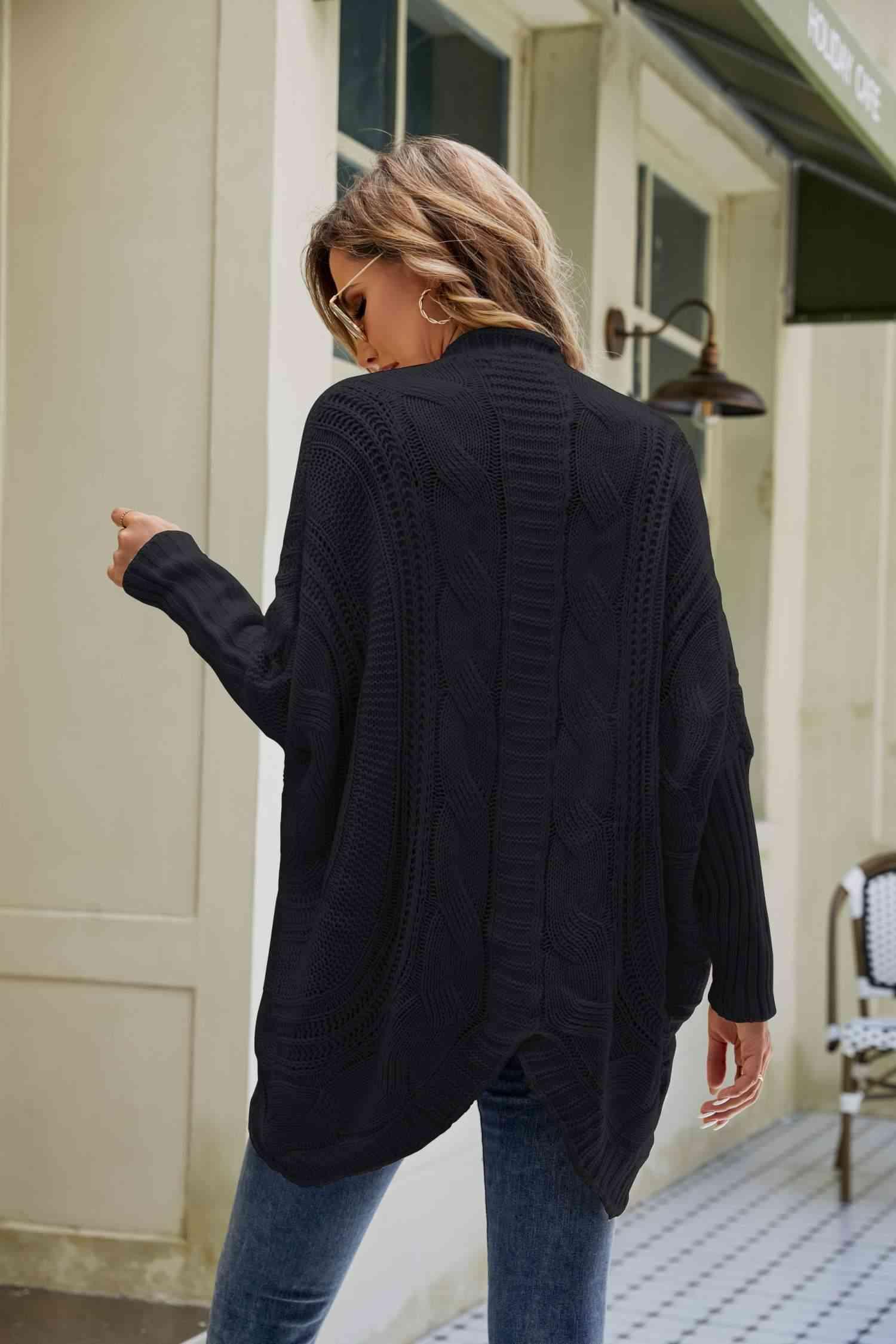 Mixed Knit Open Front Dolman Sleeve Cardigan - Immenzive