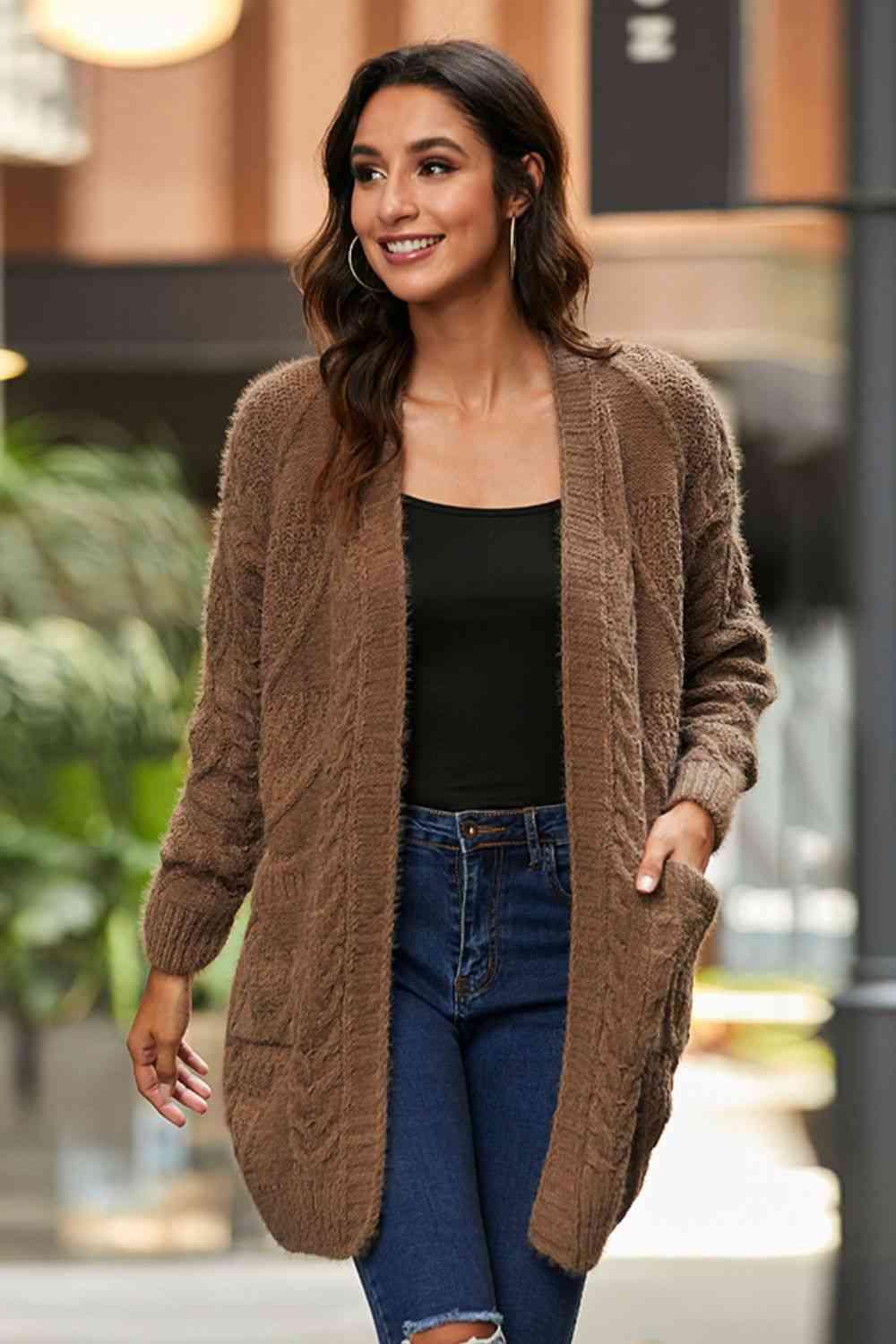 Mixed Knit Open Front Longline Cardigan - Immenzive
