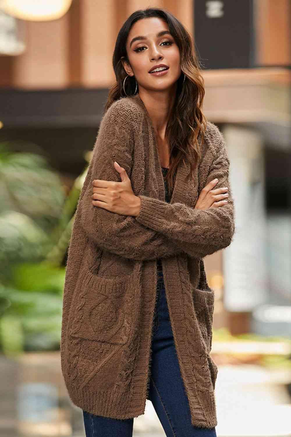 Mixed Knit Open Front Longline Cardigan - Immenzive