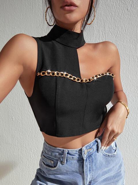 Mock Neck Chain Detail Tank - Immenzive