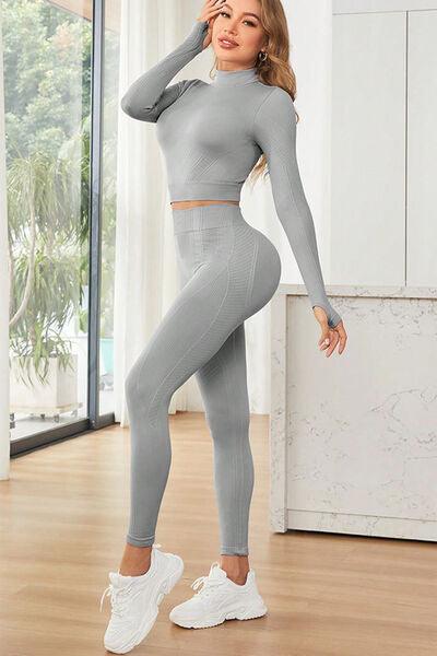 Mock Neck Long Sleeve Top and Leggings Active Set - Immenzive