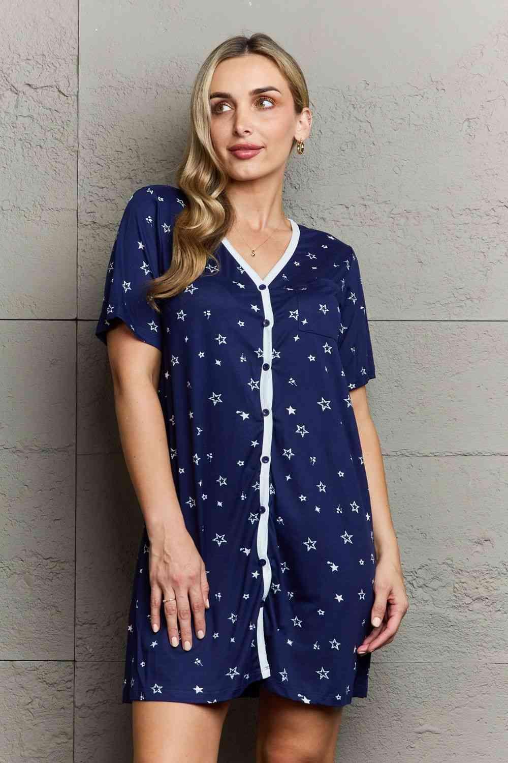 MOON NITE Quilted Quivers Button Down Sleepwear Dress - Immenzive