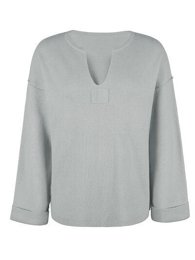 Notched Dropped Shoulder Sweater - Immenzive