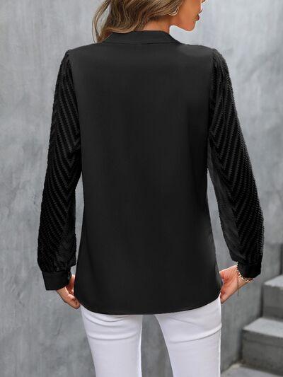 Notched Long Sleeve Blouse - Immenzive