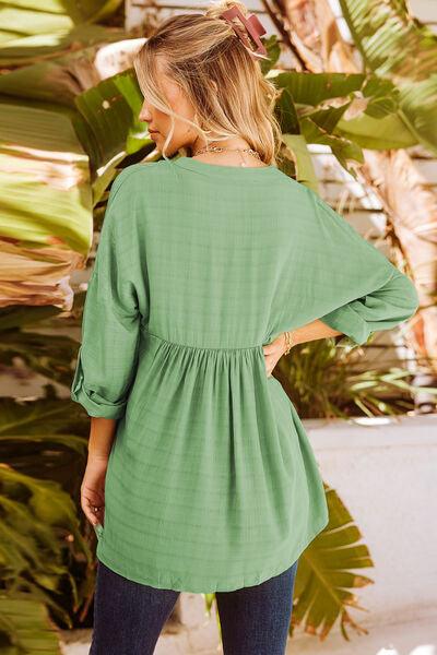 Notched Roll-Tab Sleeve Blouse - Immenzive