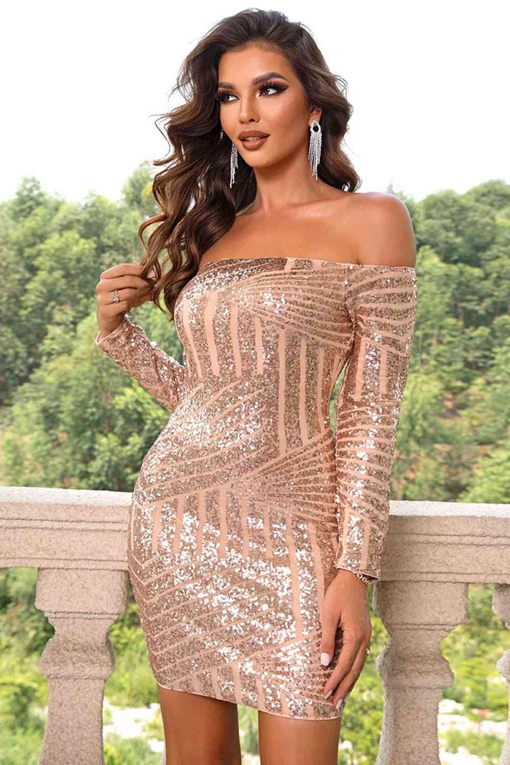 Off-Shoulder Long Sleeve Mini Dress - Immenzive