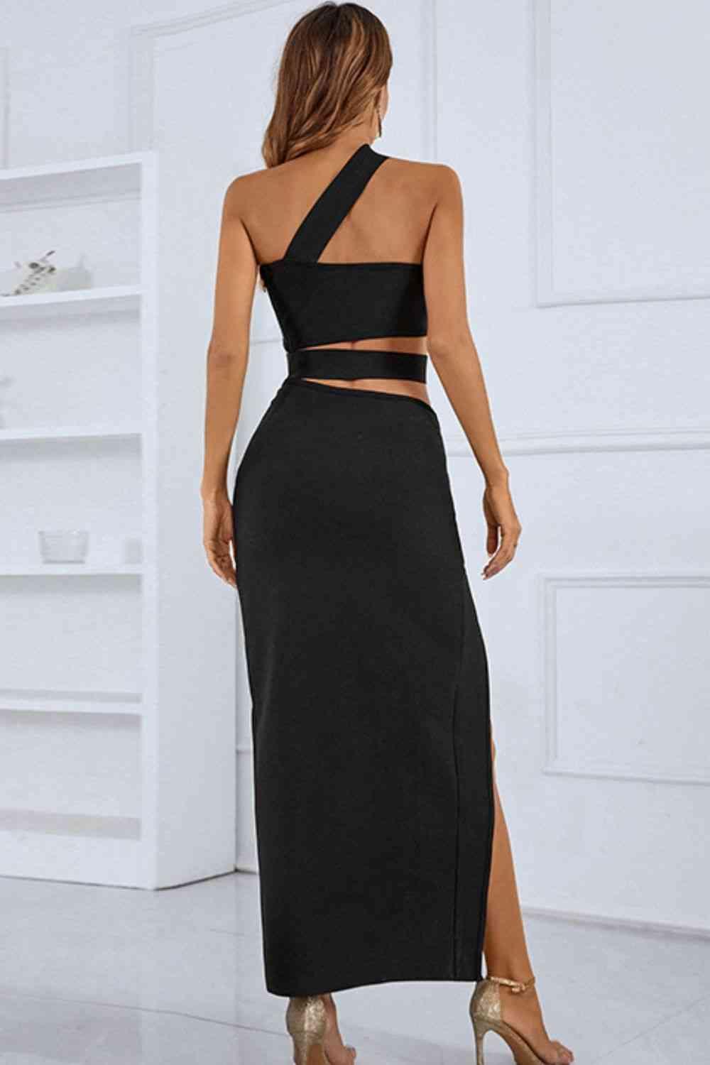 One-Shoulder Cutout Front Split Maxi Dress - Immenzive