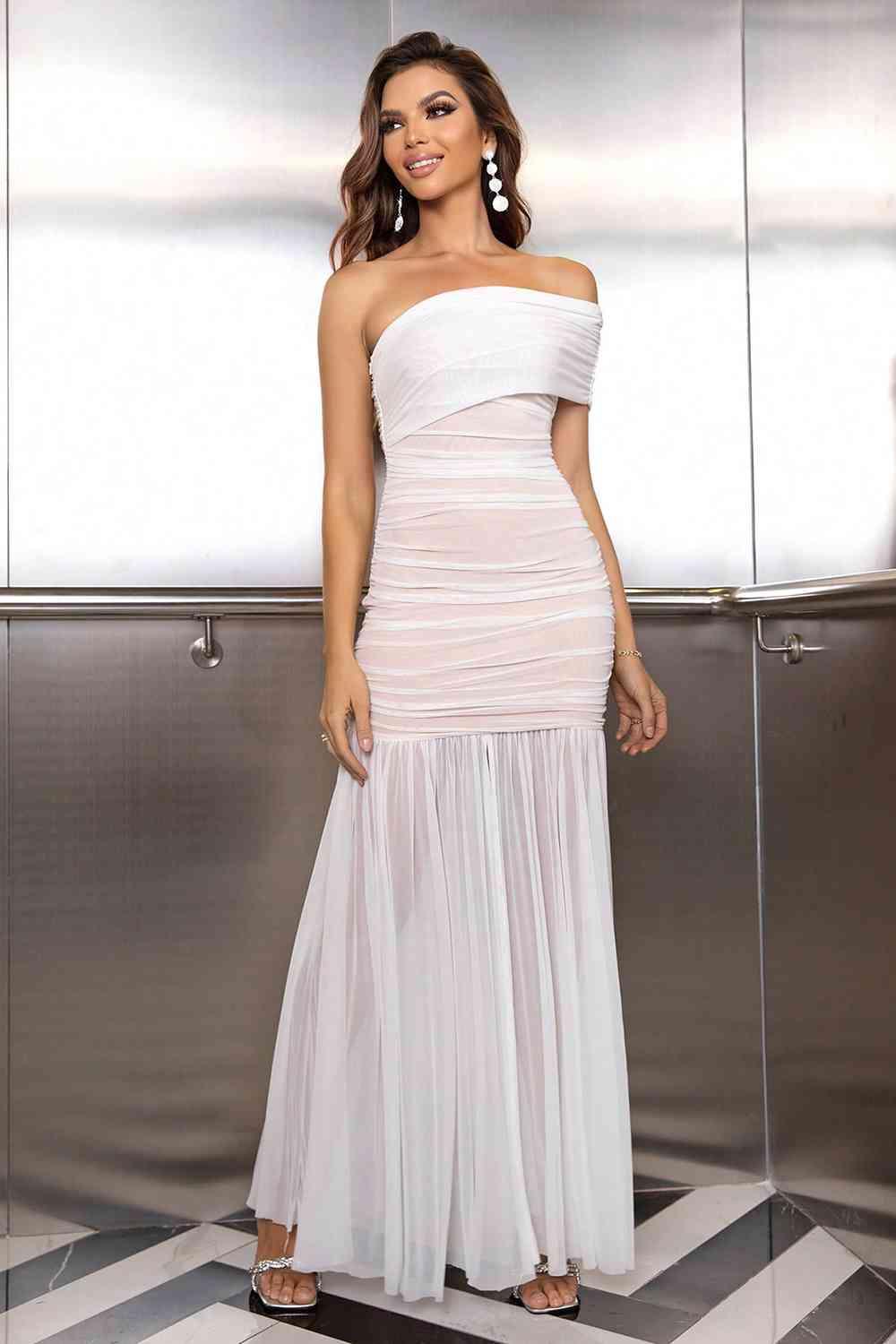 One-Shoulder Ruched Maxi Dress - Immenzive
