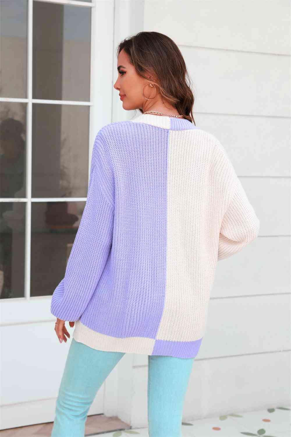 Open Front Contrast Color Balloon Sleeve Cardigan - Immenzive