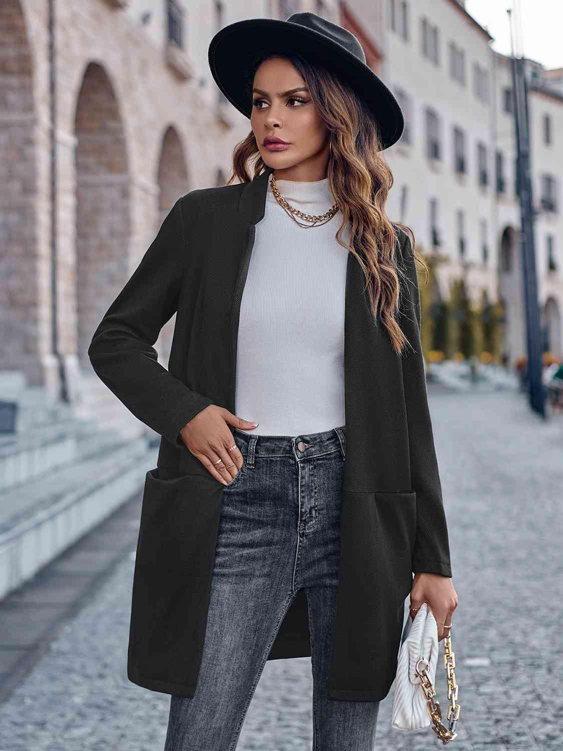 Open Front Long Sleeve Blazer - Immenzive