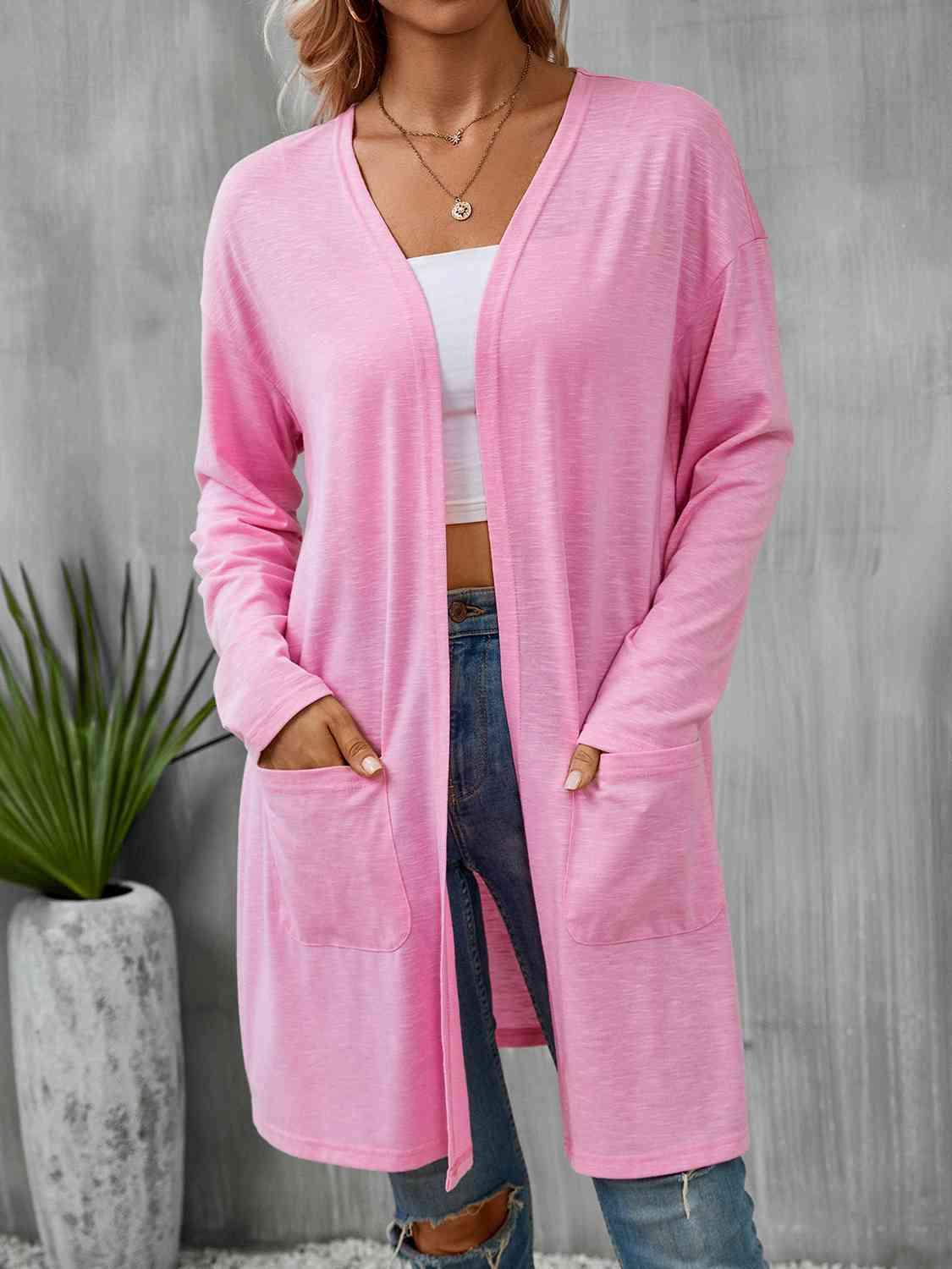 Open Front Longline Cardigan with Pockets - Immenzive