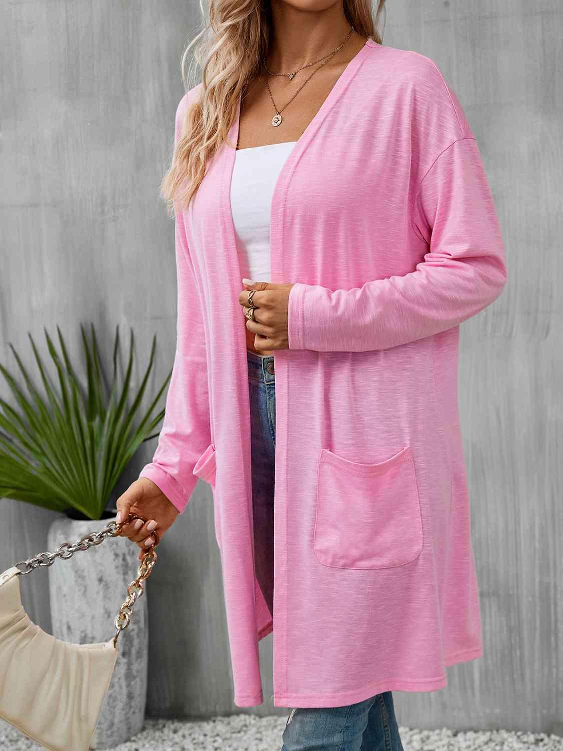 Open Front Longline Cardigan with Pockets - Immenzive
