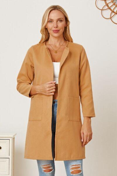 Open Front Pocketed Long Sleeve Coat - Immenzive