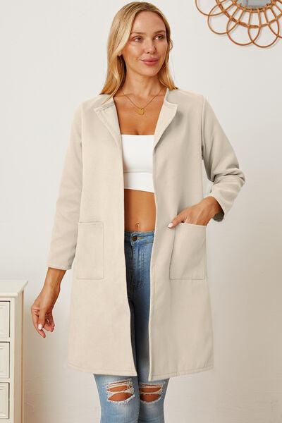 Open Front Pocketed Long Sleeve Coat - Immenzive