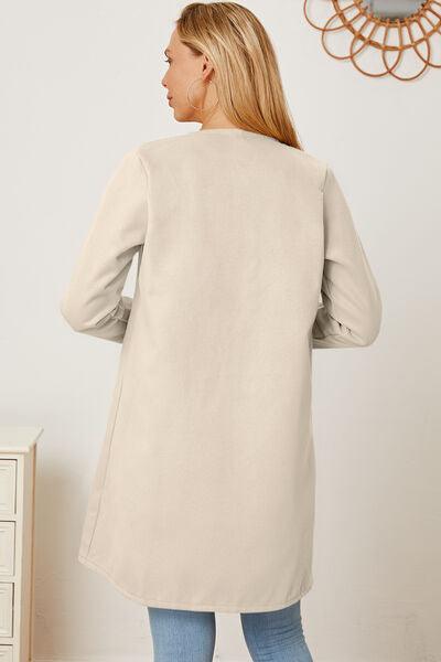 Open Front Pocketed Long Sleeve Coat - Immenzive