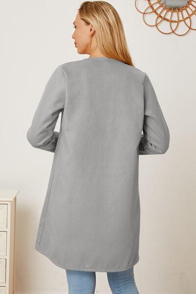 Open Front Pocketed Long Sleeve Coat - Immenzive