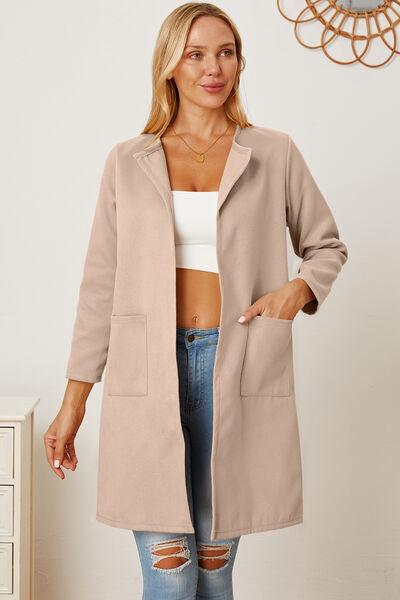 Open Front Pocketed Long Sleeve Coat - Immenzive