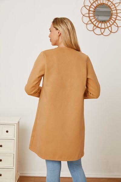 Open Front Pocketed Long Sleeve Coat - Immenzive