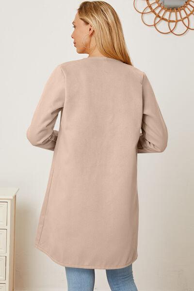 Open Front Pocketed Long Sleeve Coat - Immenzive