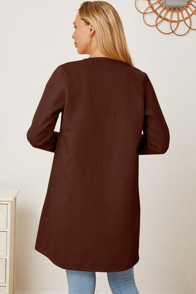 Open Front Pocketed Long Sleeve Coat - Immenzive