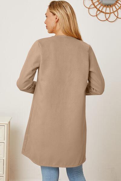 Open Front Pocketed Long Sleeve Coat - Immenzive