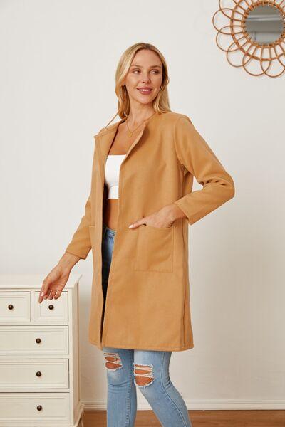 Open Front Pocketed Long Sleeve Coat - Immenzive