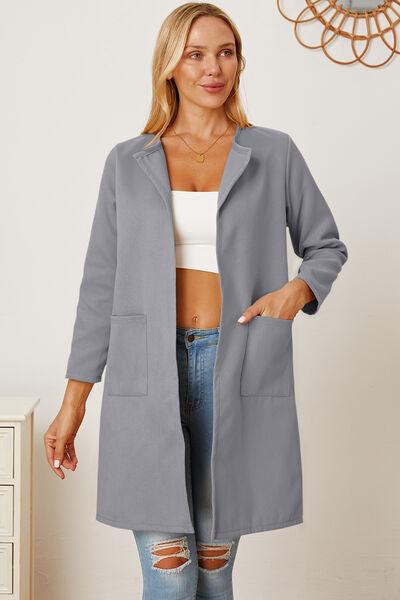 Open Front Pocketed Long Sleeve Coat - Immenzive