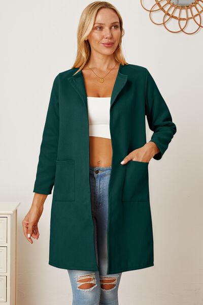 Open Front Pocketed Long Sleeve Coat - Immenzive