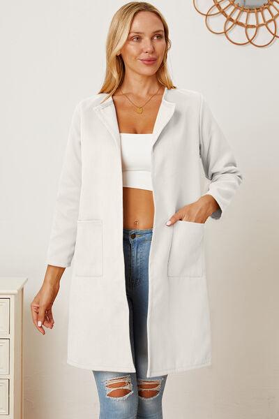 Open Front Pocketed Long Sleeve Coat - Immenzive