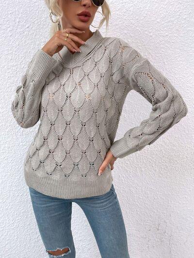 Openwork Cutout Dropped Shoulder Sweater - Immenzive