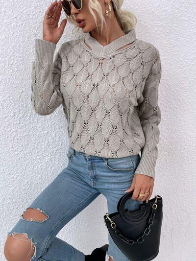 Openwork Cutout Dropped Shoulder Sweater - Immenzive