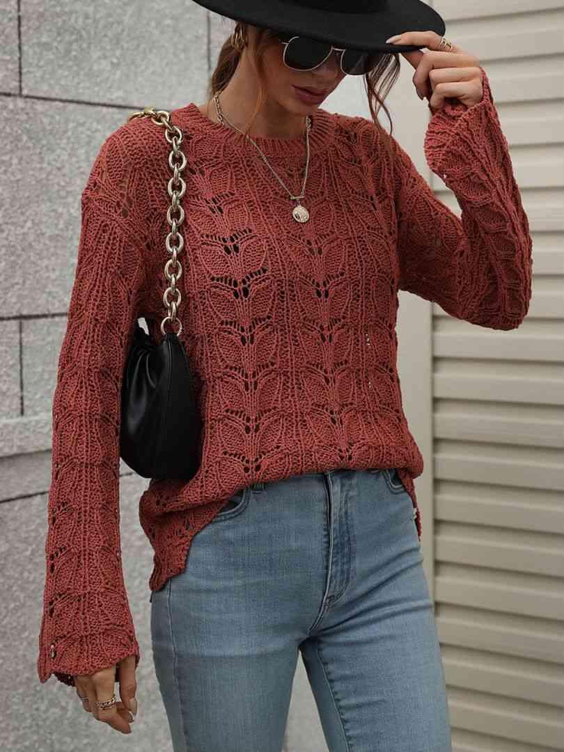 Openwork Dropped Shoulder Knit Top - Immenzive