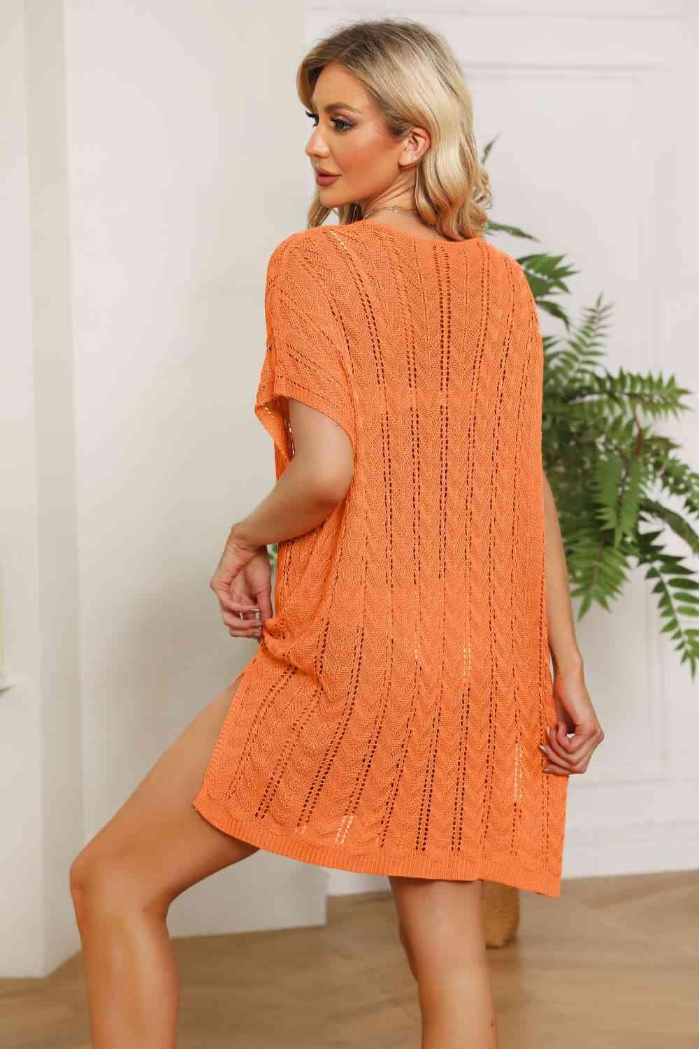 Openwork Side Slit Knit Dress - Immenzive