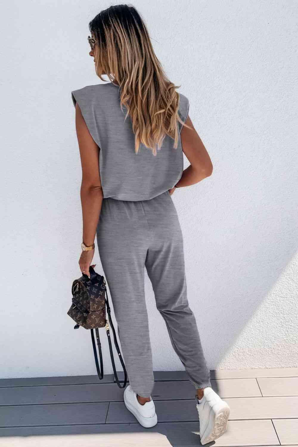 Padded Shoulder Top and Joggers Lounge Set - Immenzive