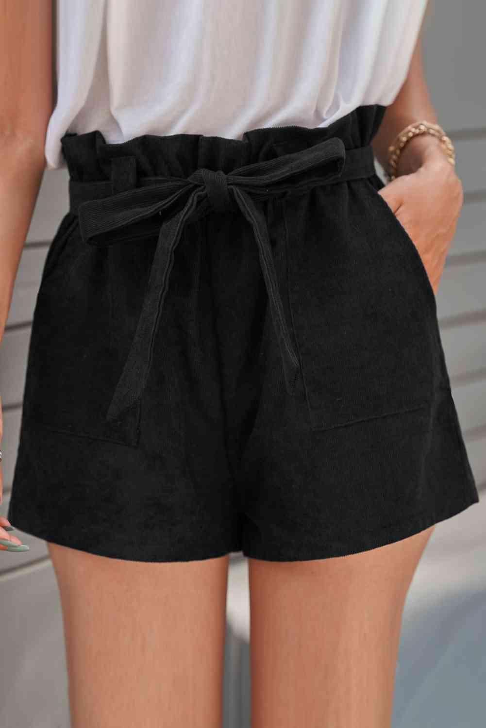 Paperbag Waist Belted Pocket Shorts - Immenzive