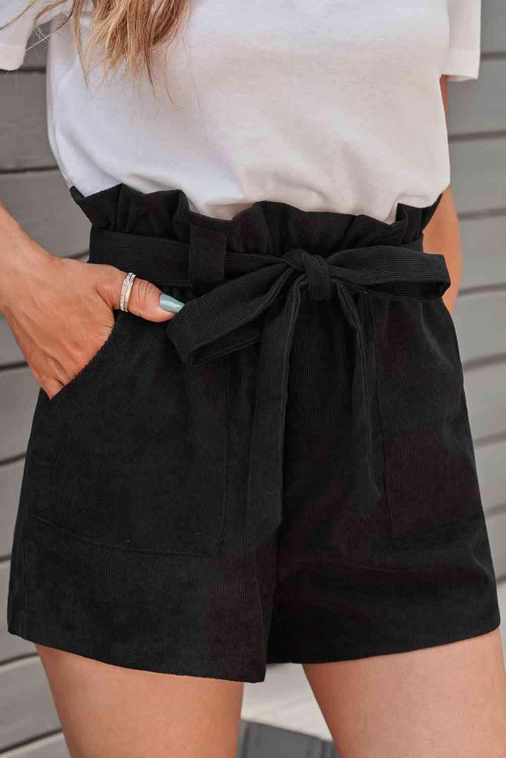Paperbag Waist Belted Pocket Shorts - Immenzive