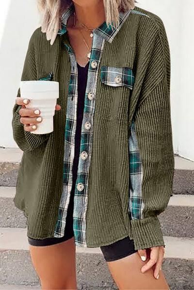 Plaid Button Down Collared Jacket - Immenzive