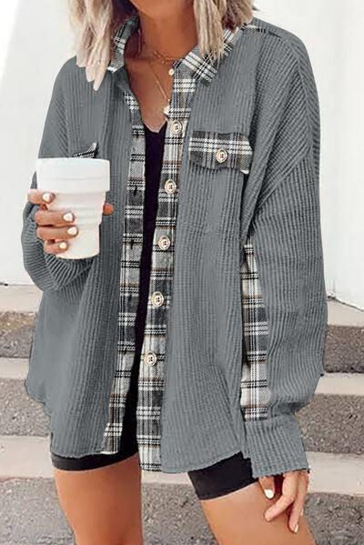 Plaid Button Down Collared Jacket - Immenzive