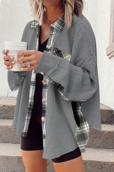 Plaid Button Down Collared Jacket - Immenzive