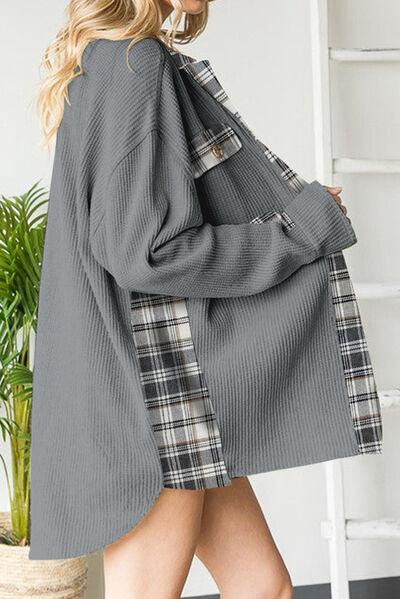 Plaid Button Down Collared Jacket - Immenzive