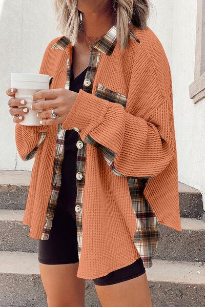 Plaid Button Down Collared Jacket - Immenzive
