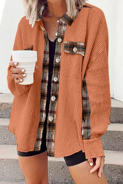 Plaid Button Down Collared Jacket - Immenzive