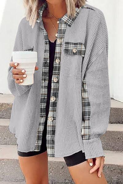 Plaid Button Down Collared Jacket - Immenzive