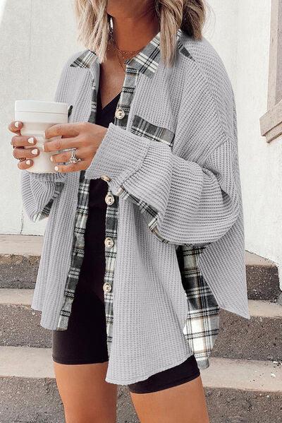 Plaid Button Down Collared Jacket - Immenzive