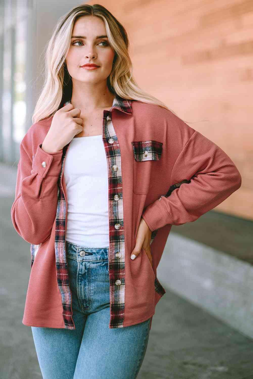 Plaid Button Down Collared Jacket - Immenzive