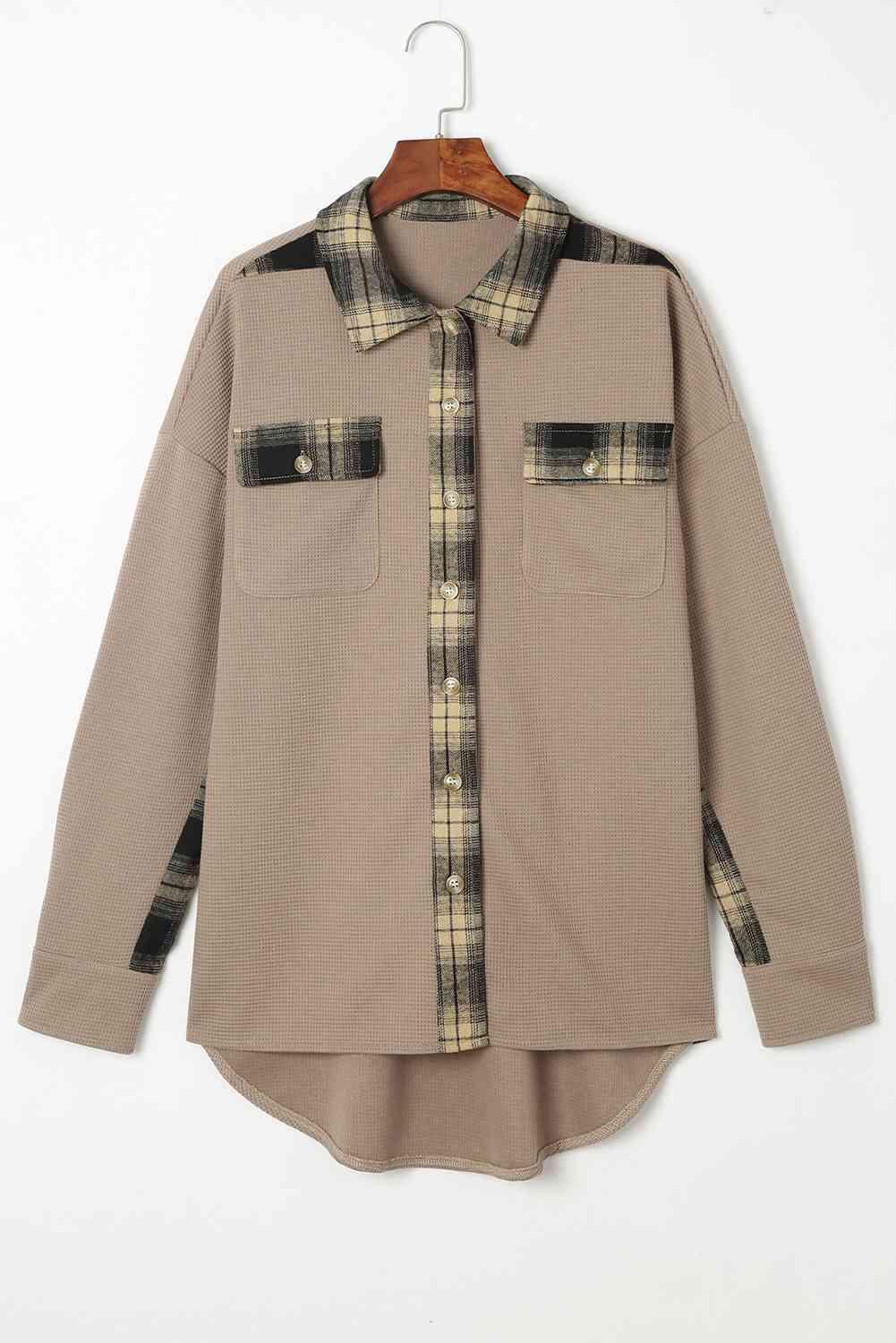 Plaid Button Down Collared Jacket - Immenzive