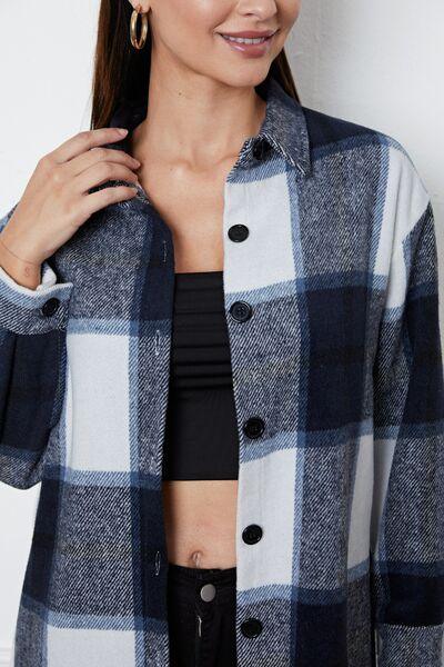 Plaid Button Up Collared Neck Outerwear - Immenzive